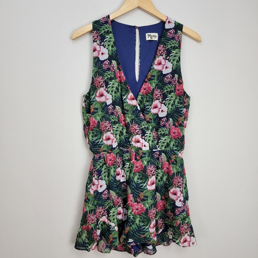 Show Me Your Mumu Riri Romper Green Multi Color Sleeveless Romper 2" Inseam Sz L